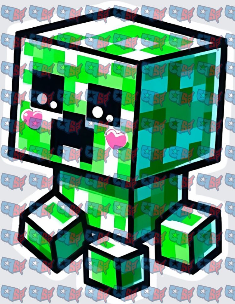 Cute Kawaii Green Pixel Creeper with Hearts (DTF)
