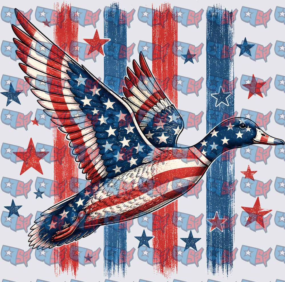 Patriotic American Flag Mallard Duck In Flight (DTF)