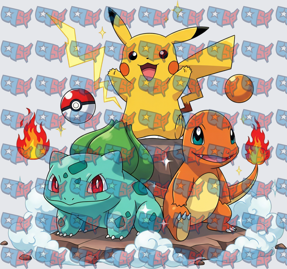 Pikachu Bulbasaur Charmander Starter Trio with Pokeball (DTF)