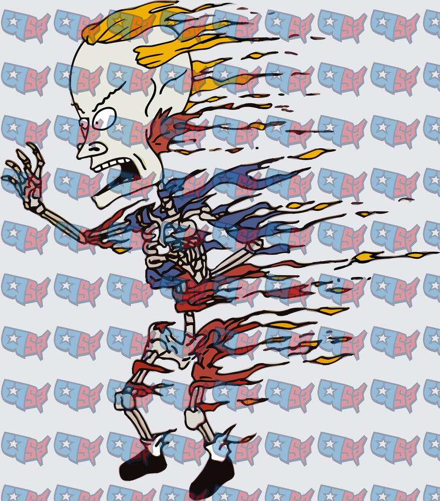 Flaming Skeleton Cartoon Character Running Wild (DTF)