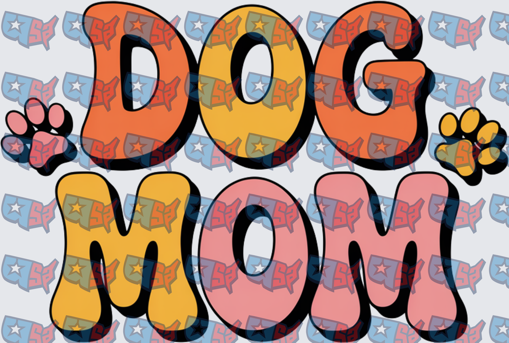 Dog Mom Retro Bubble Letters Paw Print (DTF)