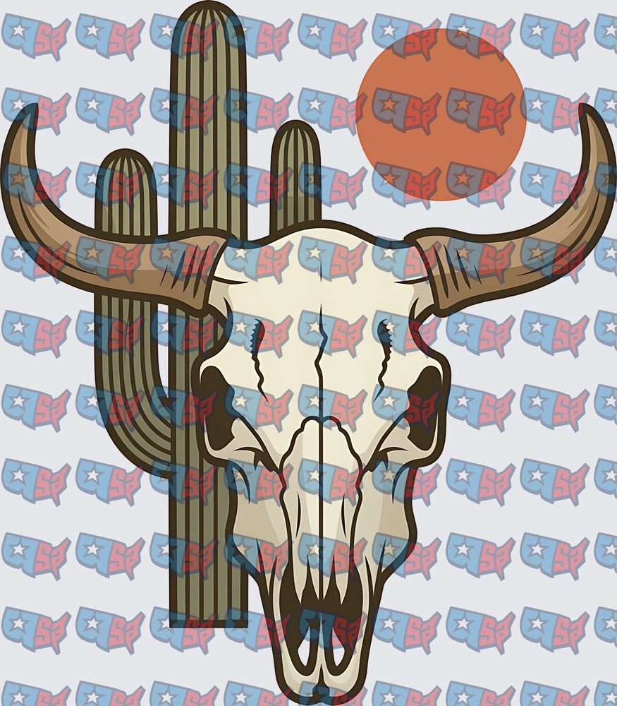 Western Bull Skull Cactus Desert Sun (DTF)
