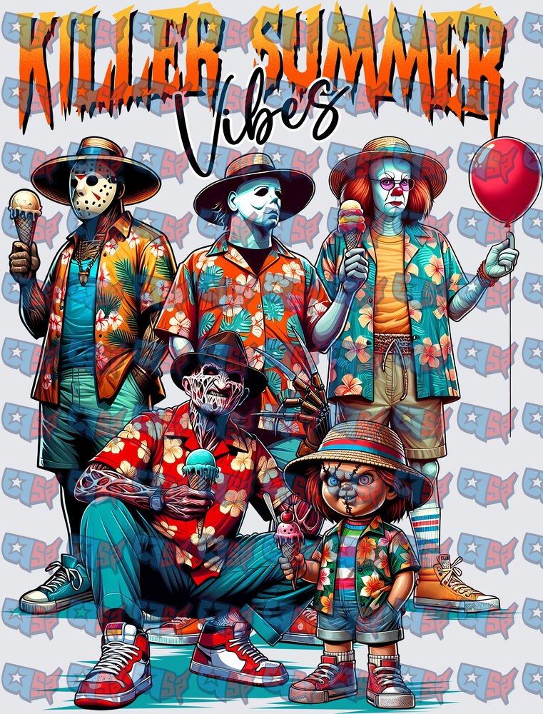 Killer Summer Vibes Horror Icons Tropical Hawaiian (DTF)