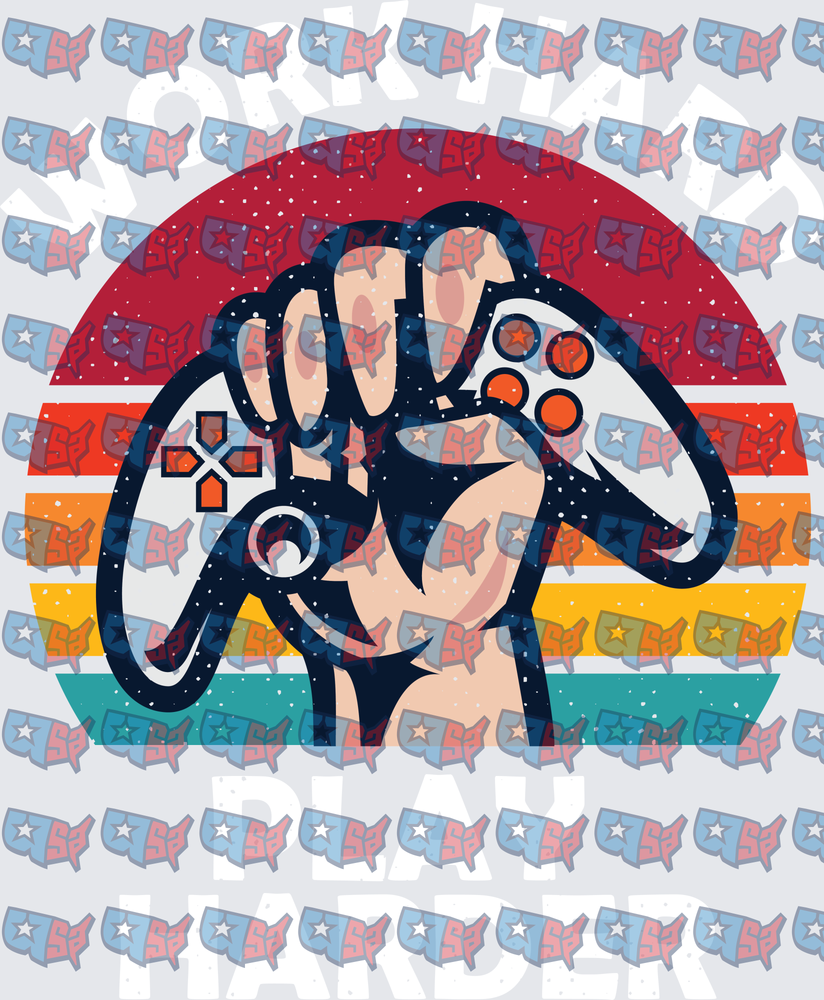 Work Hard Play Harder Retro Gaming Controller Fist (DTF)