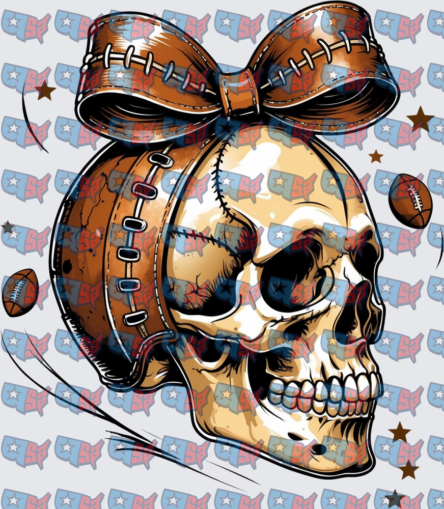 Football Skull Messy Bun With Bow (DTF)