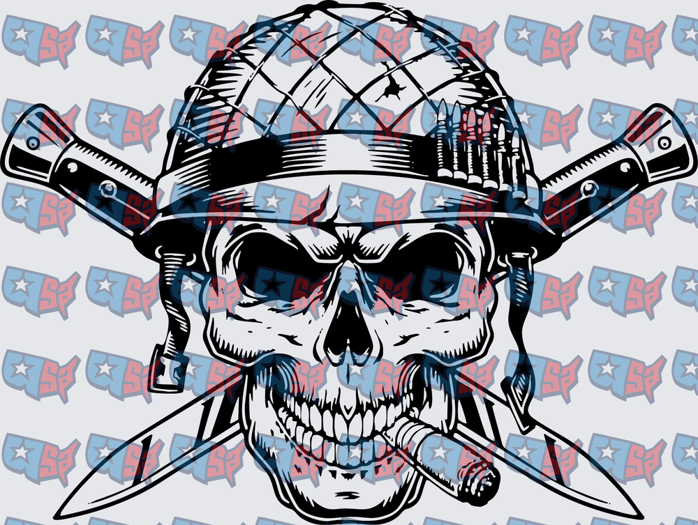 Military Skull Helmet Crossed Knives Cigar (DTF)