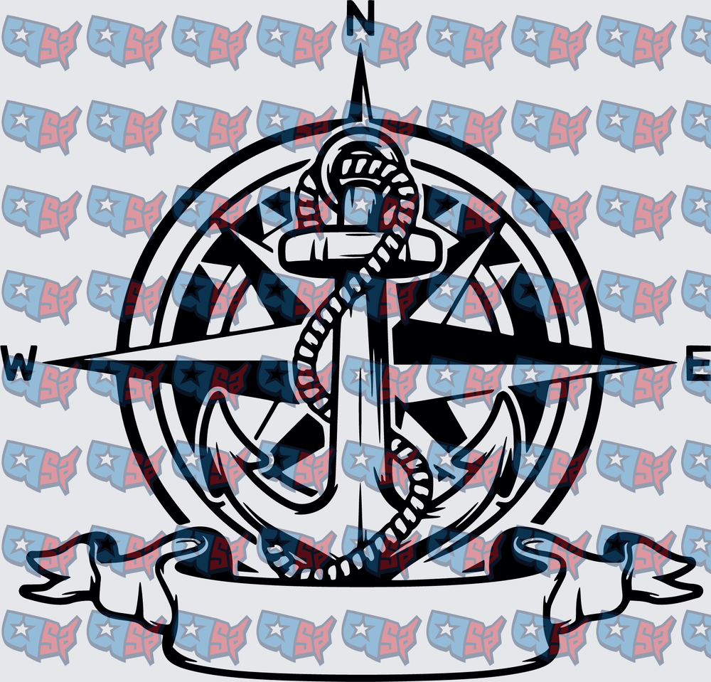 Nautical Anchor Compass Rose with Rope Banner (DTF)