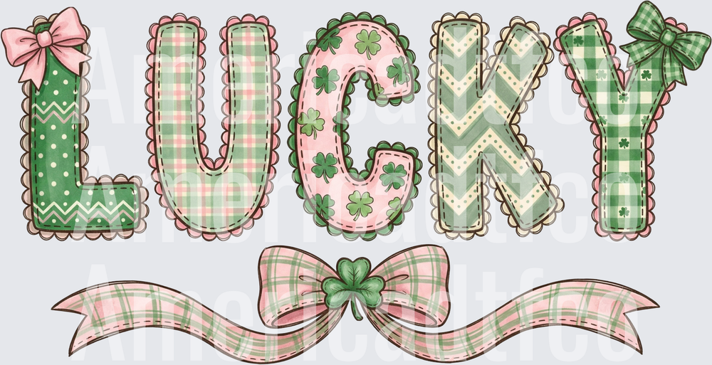 Lucky St. Patrick's Day Pink Green Plaid Bow Letters (DTF)