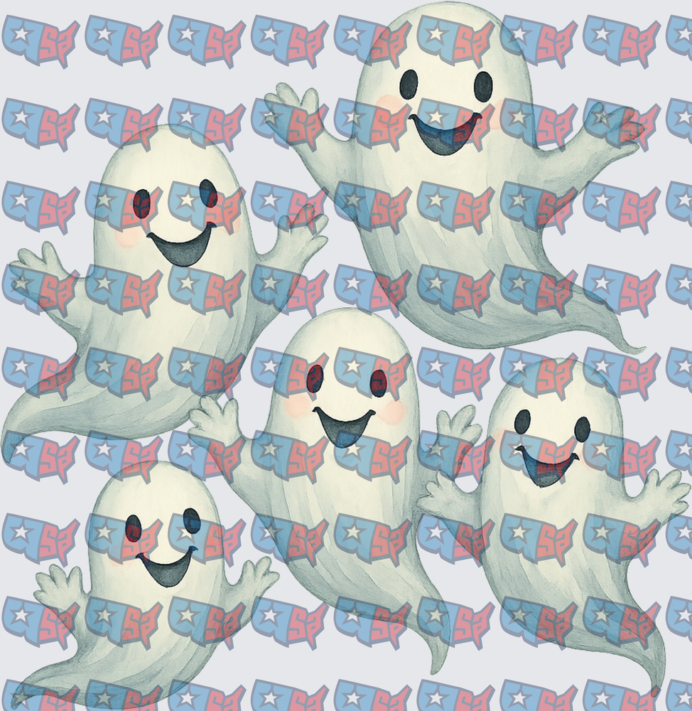 Cute Happy Ghost Pattern Halloween Repeat (DTF)