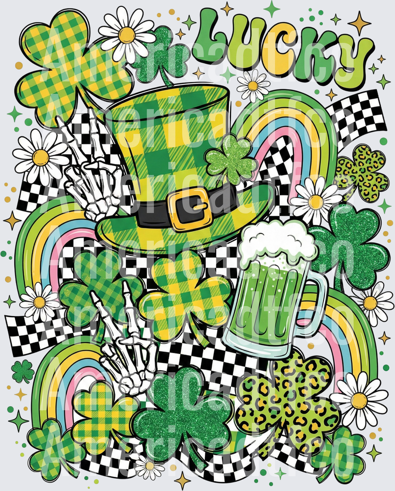 Lucky St. Patrick's Day Skeleton Hands Groovy Collage (DTF)