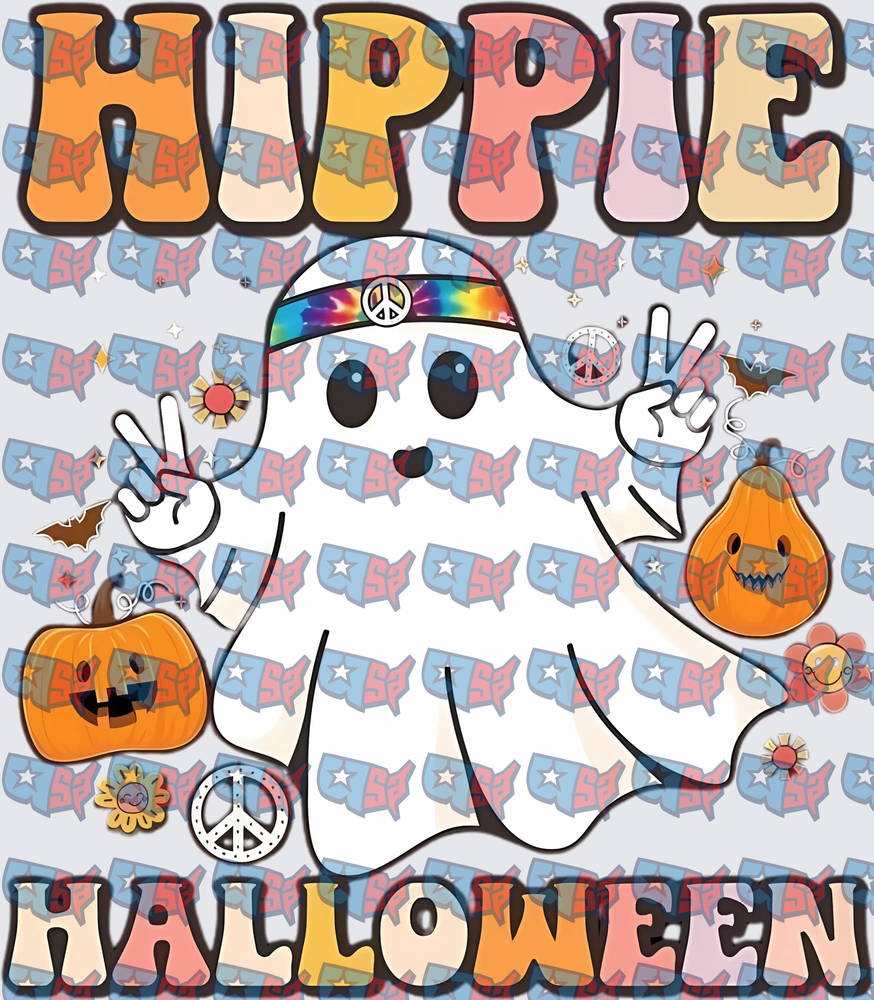Hippie Halloween Ghost Peace Sign Pumpkins (DTF)