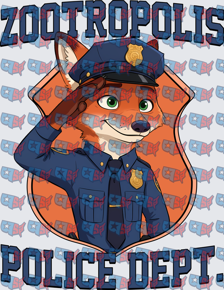 Fox Police Officer Saluting Badge Uniform (DTF)