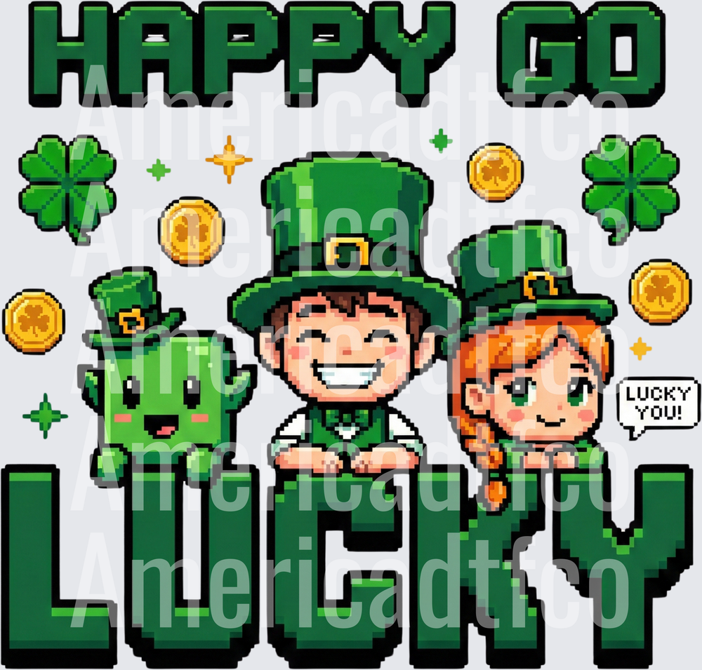 Happy Go Lucky Pixel Art St. Patrick's Day Leprechauns (DTF)