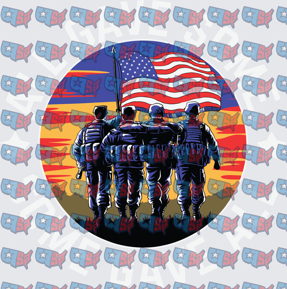 Four Soldiers Brotherhood American Flag Sunset Circle (DTF)
