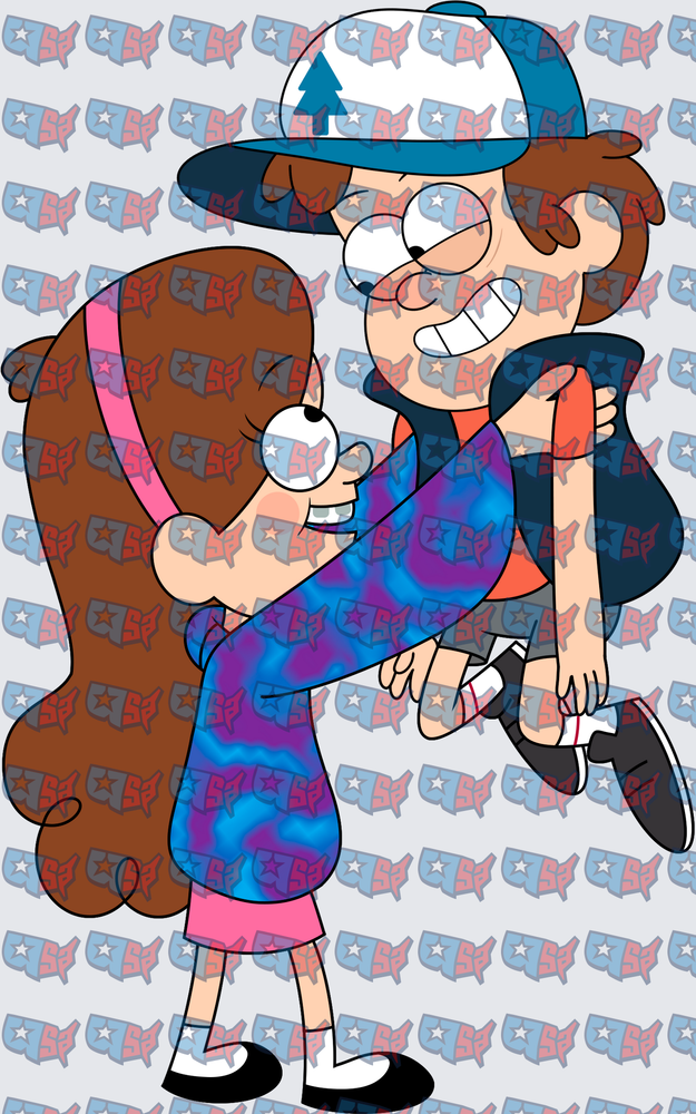 Twin Siblings Hug Cartoon Boy Girl Gravity Falls (DTF)