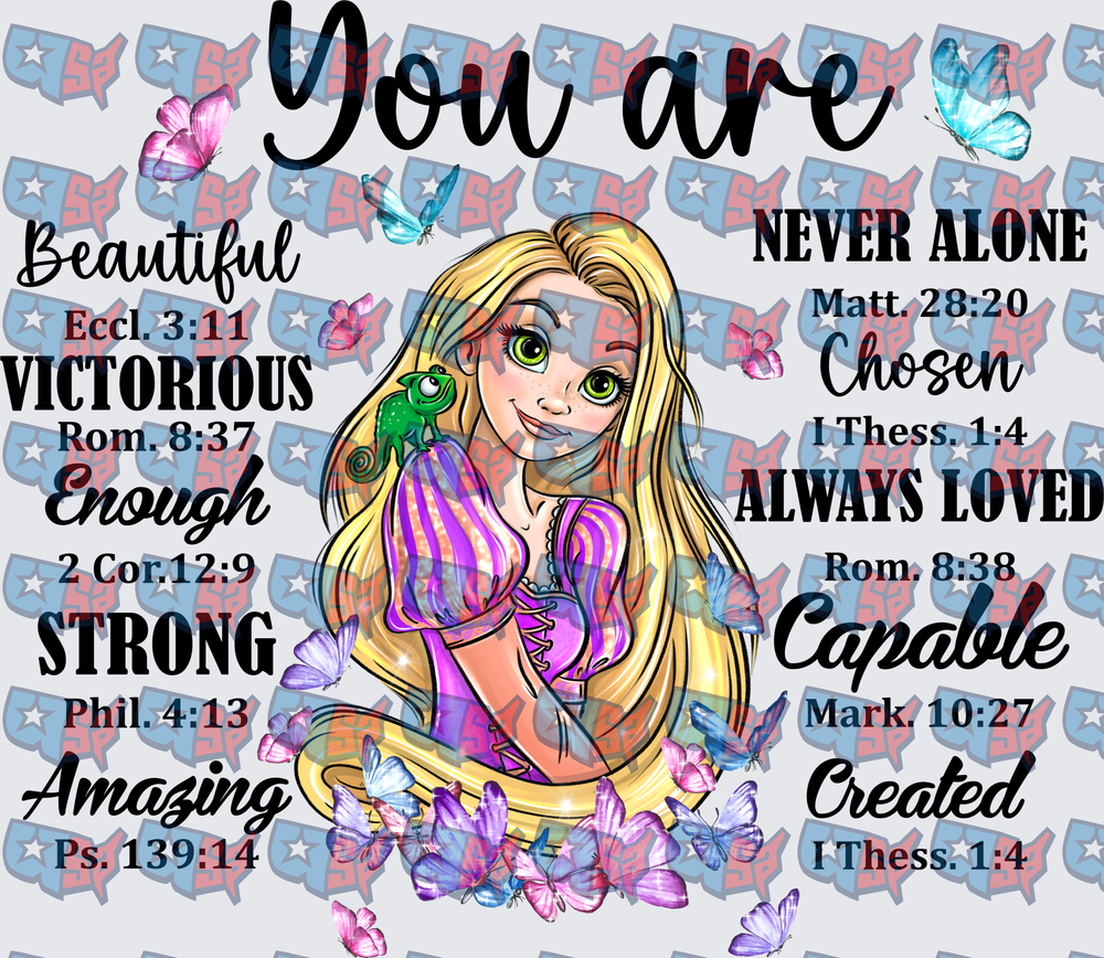 Rapunzel Inspirational Bible Verse Butterfly Design (DTF)