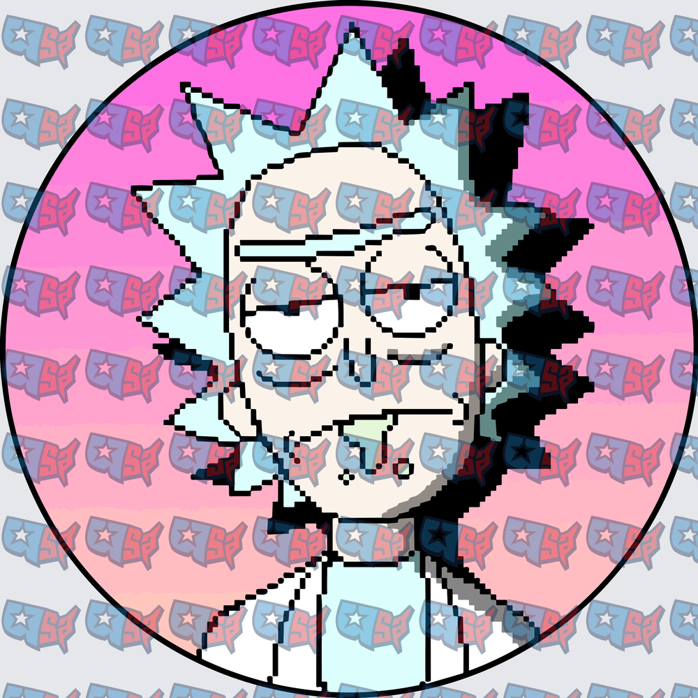 Pixel Art Mad Scientist Circle Badge (DTF)