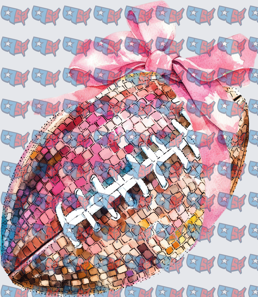 Disco Ball Football With Pink Bow (DTF)