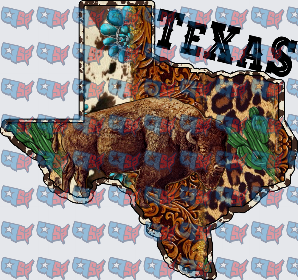 Texas State Bison Leopard Cowhide Western Patchwork (DTF)