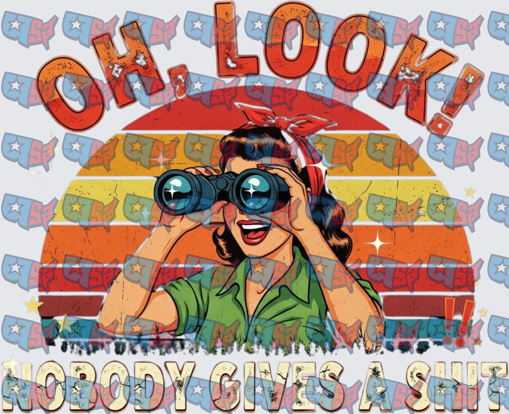 Oh Look Nobody Gives A Shit Retro Pinup Woman Binoculars (DTF)