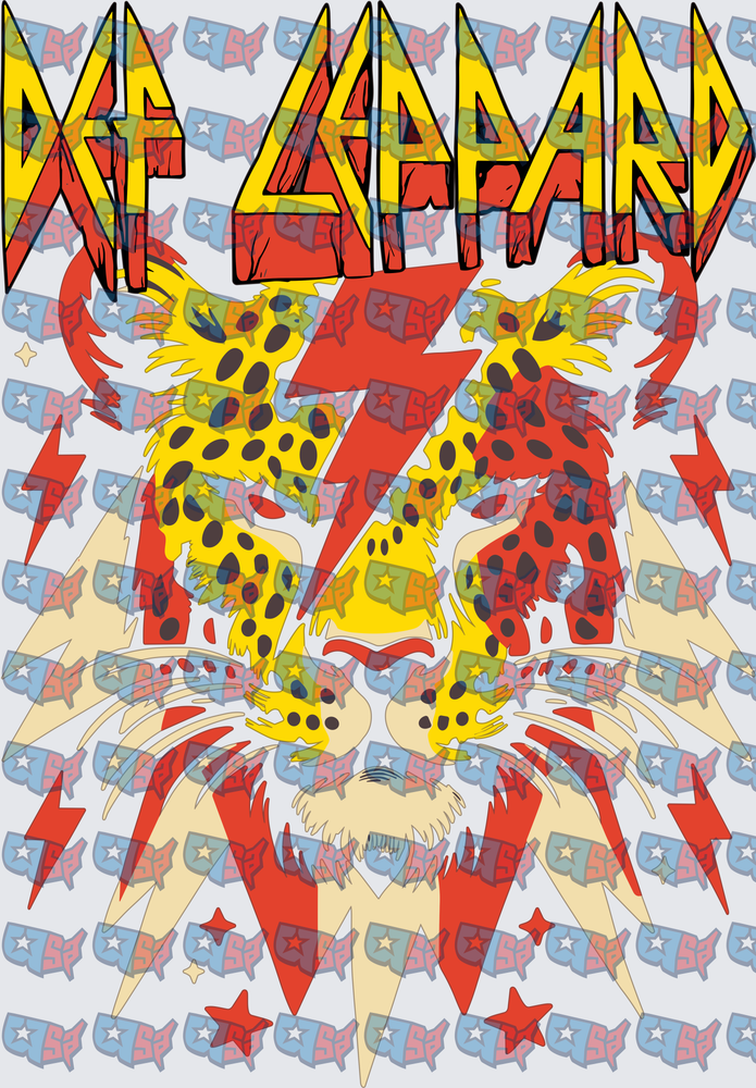Def Leppard Classic Logo With Leopard Lightning Bolt (DTF)