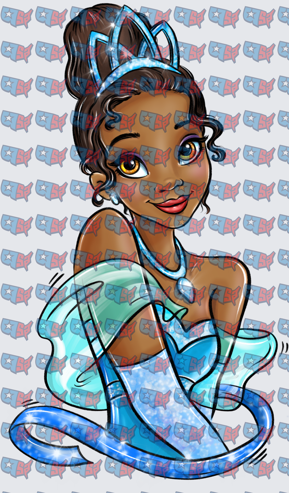 Sparkly Blue Gown Princess With Tiara Portrait (DTF)