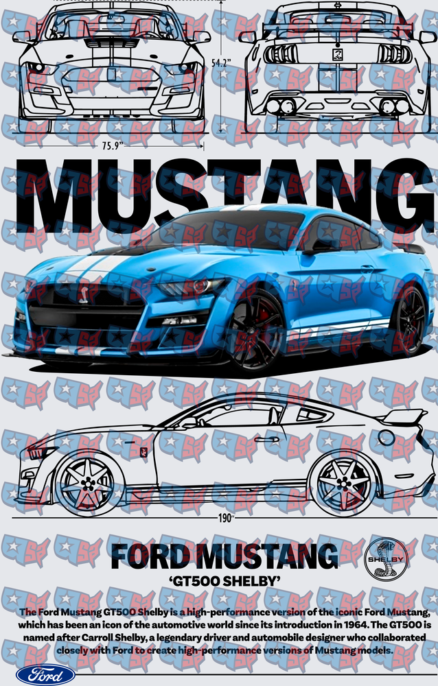 Ford Mustang GT500 Shelby Blueprint Technical Drawing (DTF)