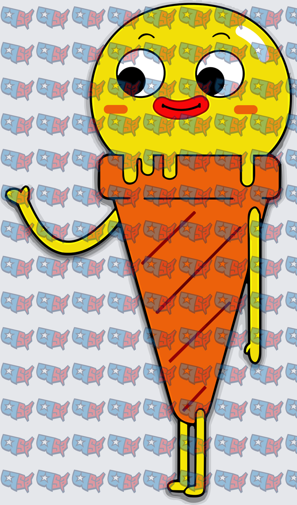Cute Cartoon Ice Cream Cone Character Waving (DTF)