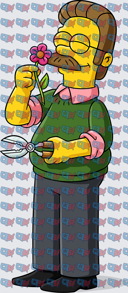 Friendly Neighbor Smelling Flower With Garden Shears (DTF)
