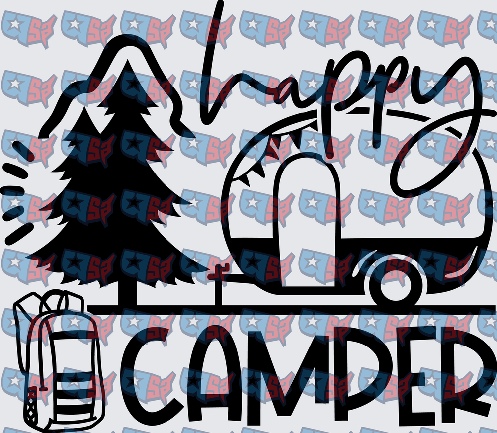 Happy Camper Retro Trailer Pine Tree Backpack (DTF)