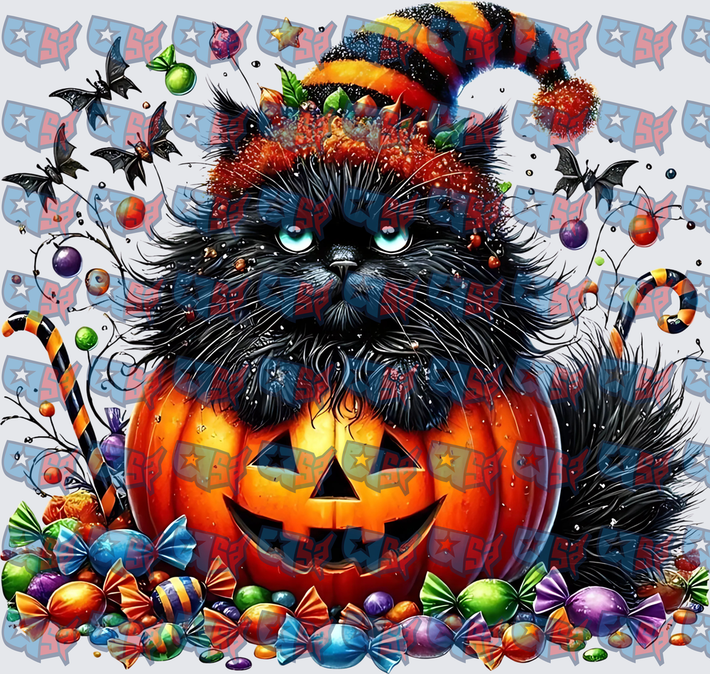 Spooky Black Cat Halloween Pumpkin Candy Bats (DTF)