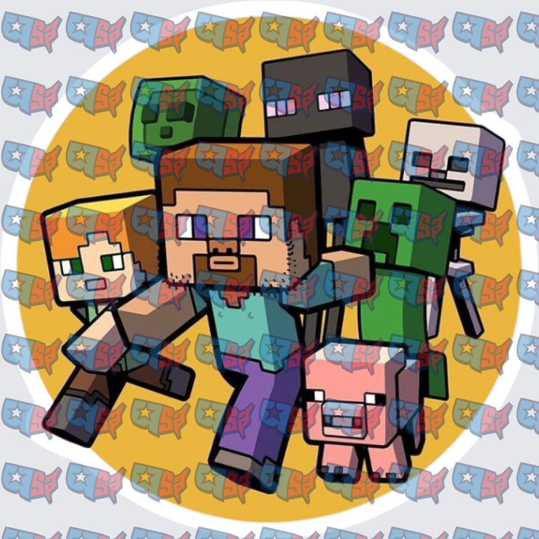 Blocky Pixel Game Characters Group Circle Design (DTF)