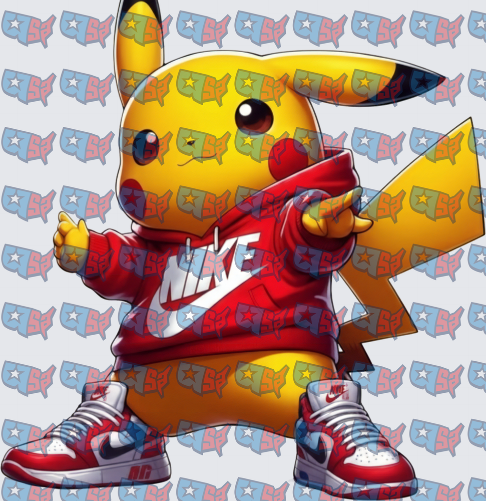Pikachu Wearing Red Swoosh Hoodie And Sneakers (DTF)