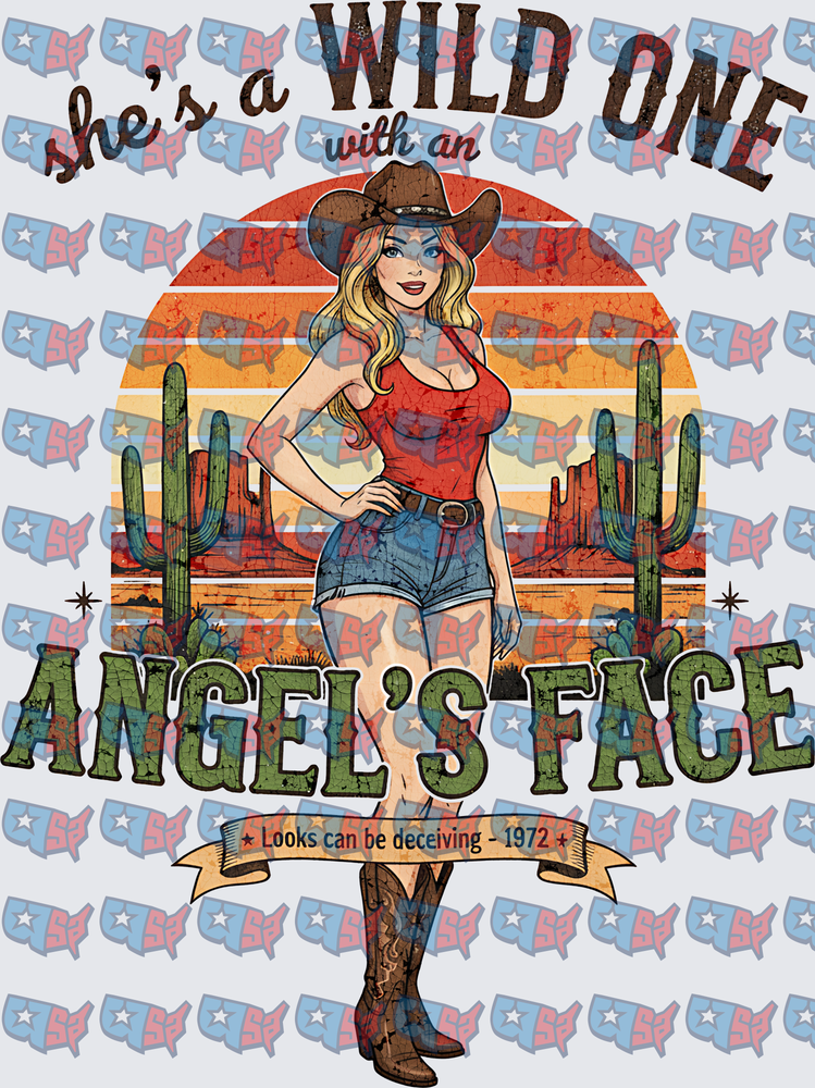 She's A Wild One With An Angel's Face Cowgirl (DTF)