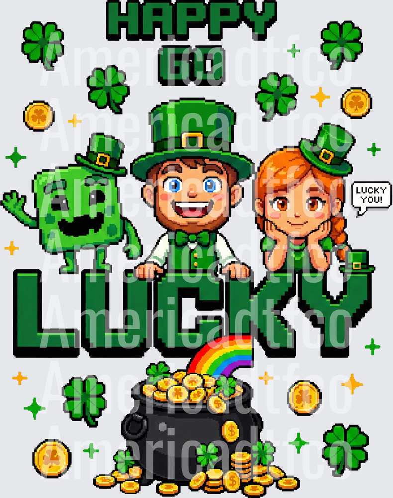 Happy Lucky St. Patrick's Day Pixel Art Leprechauns (DTF)