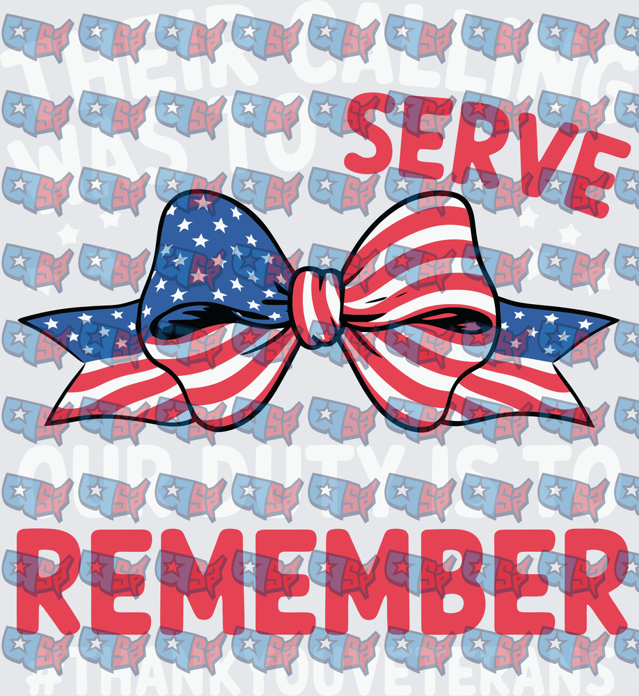 Patriotic American Flag Bow Serve Remember (DTF)