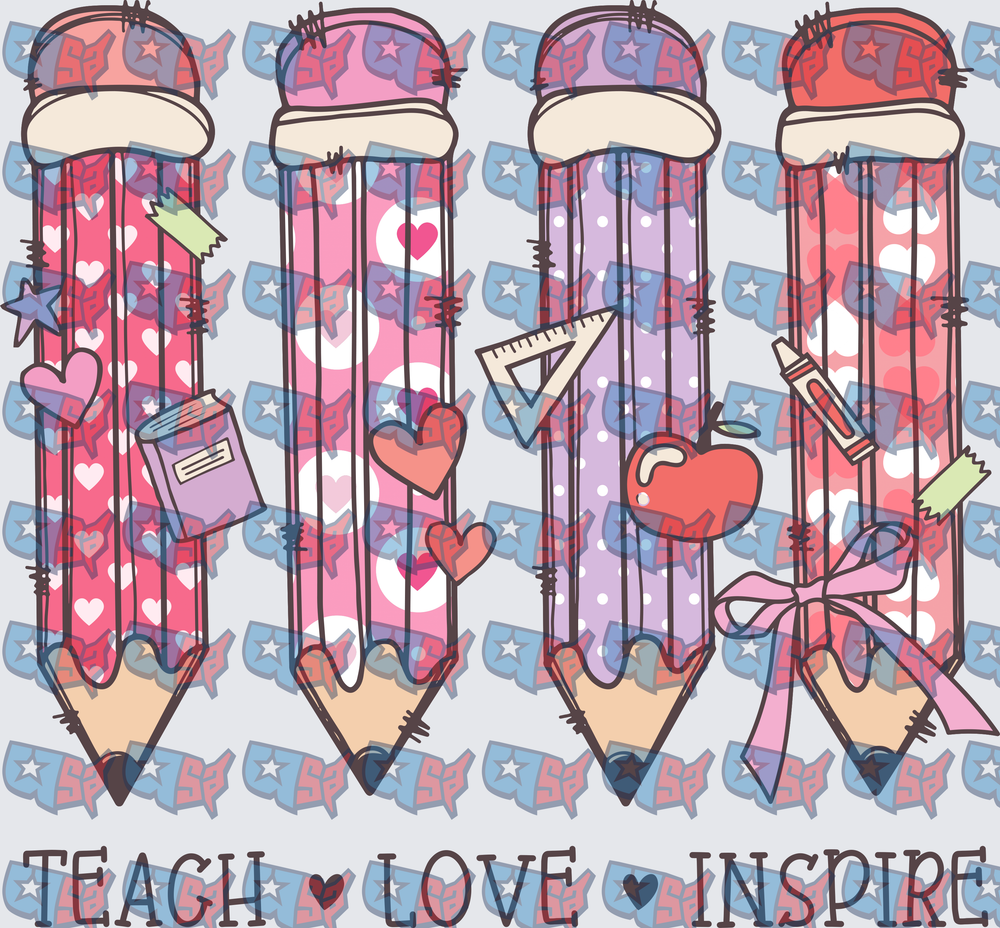 Teach Love Inspire Colorful Pencils Teacher Design (DTF)