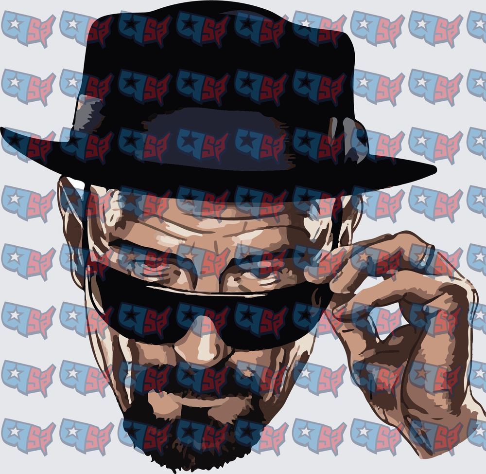 Bald Man Black Hat Sunglasses Vector Portrait (DTF)