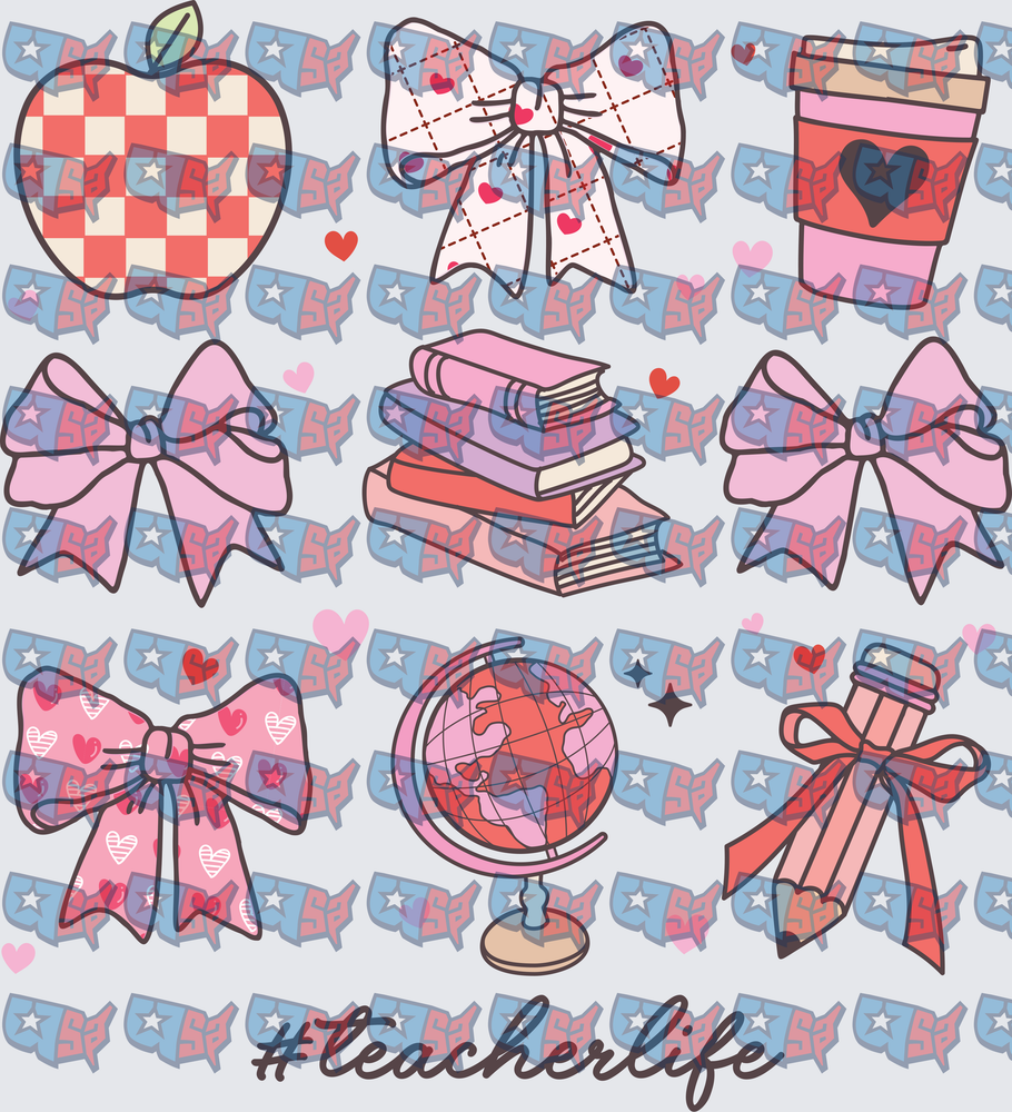 #TeacherLife Coquette Bows Apple Books Globe (DTF)