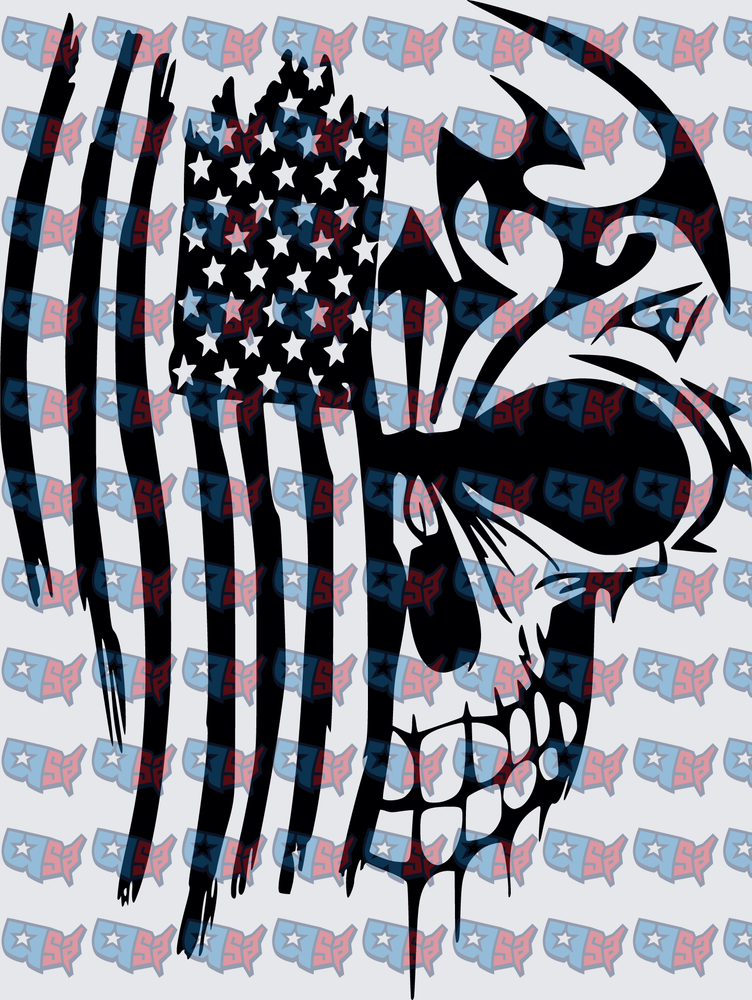 Tribal Skull Distressed American Flag (DTF)