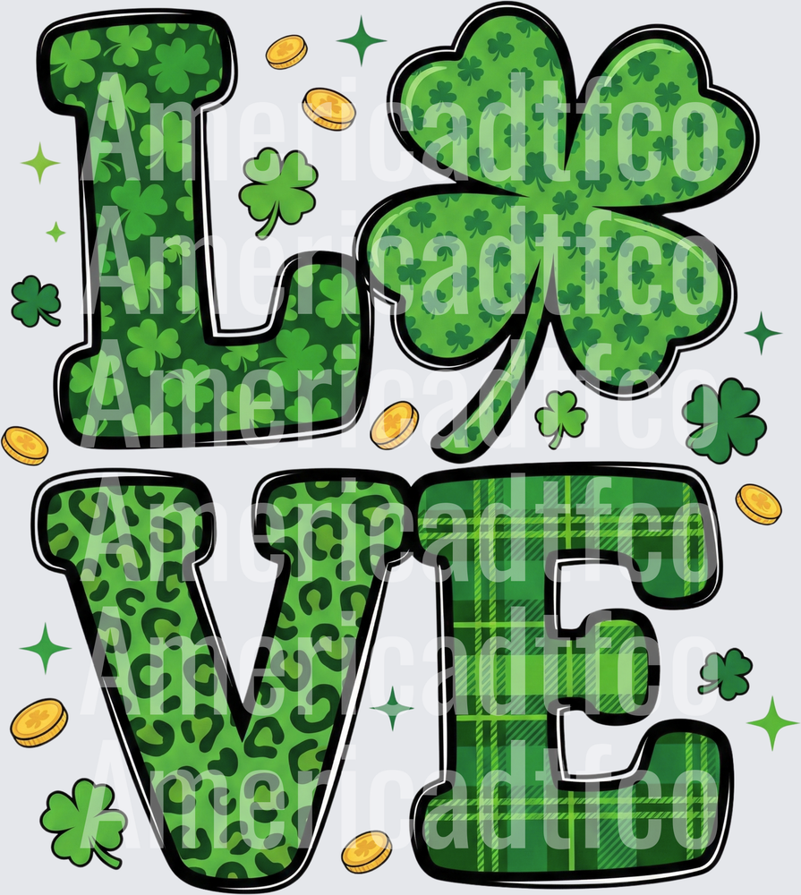 St. Patrick's Day LOVE Shamrock Leopard Plaid Design (DTF)
