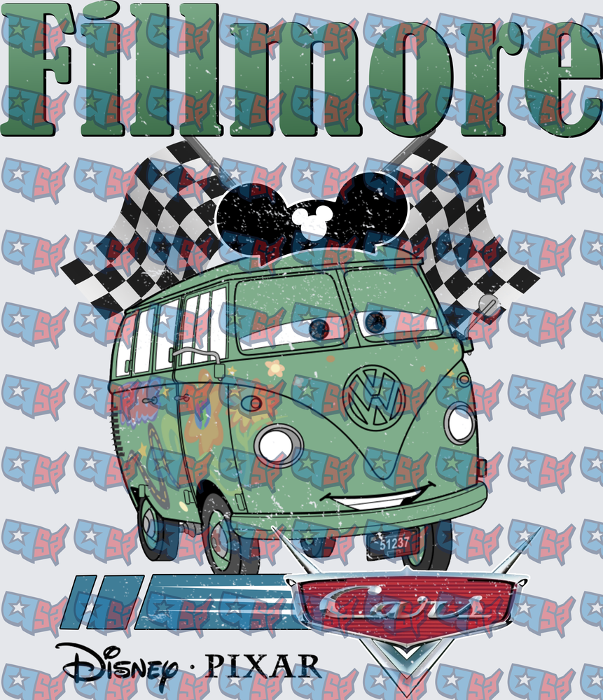 Fillmore VW Bus Disney Pixar Cars Checkered Flag (DTF)
