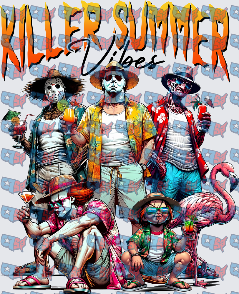 Killer Summer Vibes Horror Icons Tropical Vacation (DTF)
