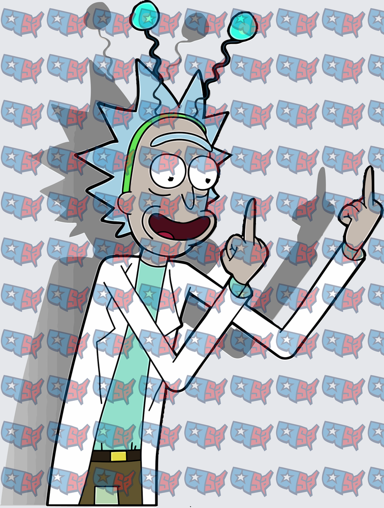 Crazy White-Haired Scientist Pointing Fingers Up (DTF)