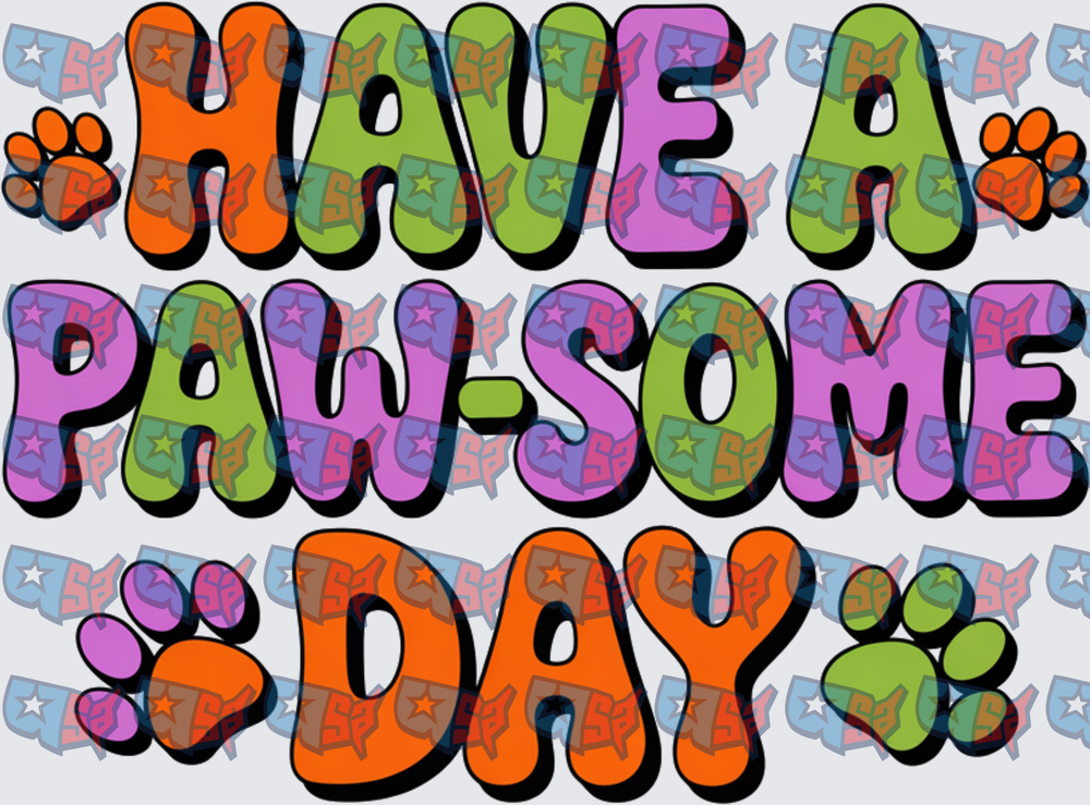 Have A Paw-Some Day Retro Groovy Paw Print (DTF)