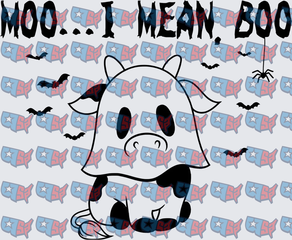 Moo I Mean Boo Halloween Ghost Cow with Bats (DTF)