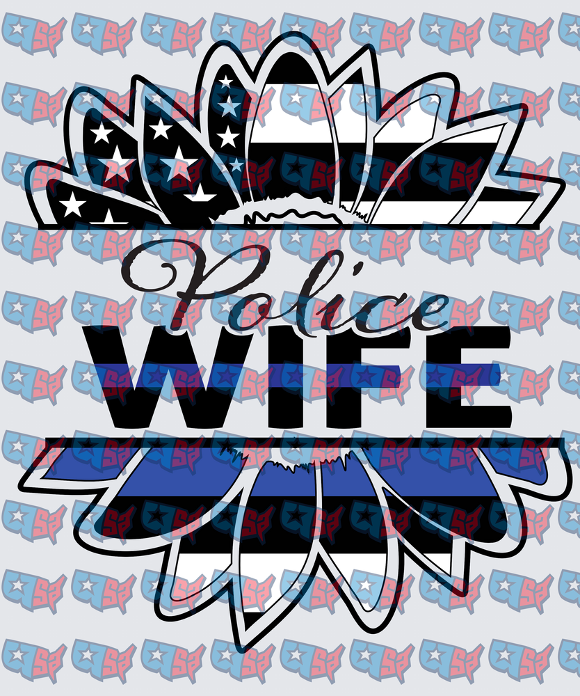 Police Wife Thin Blue Line Sunflower Flag Design (DTF)
