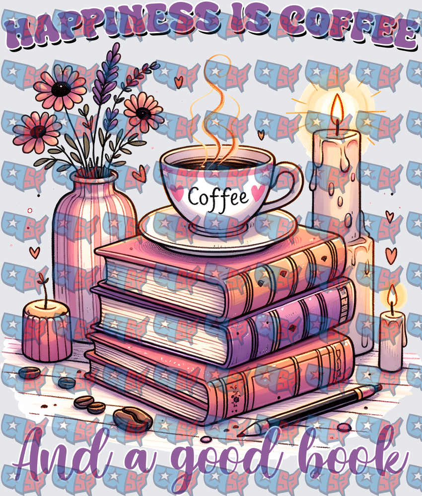 Happiness Is Coffee And A Good Book Cozy Stack (DTF)