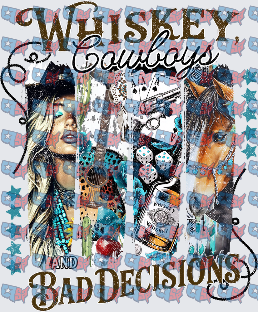 Whiskey Cowboys And Bad Decisions Western Collage (DTF)