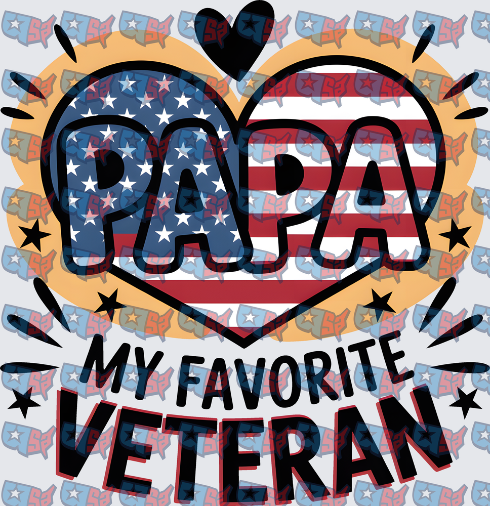 Papa My Favorite Veteran American Flag Heart (DTF)